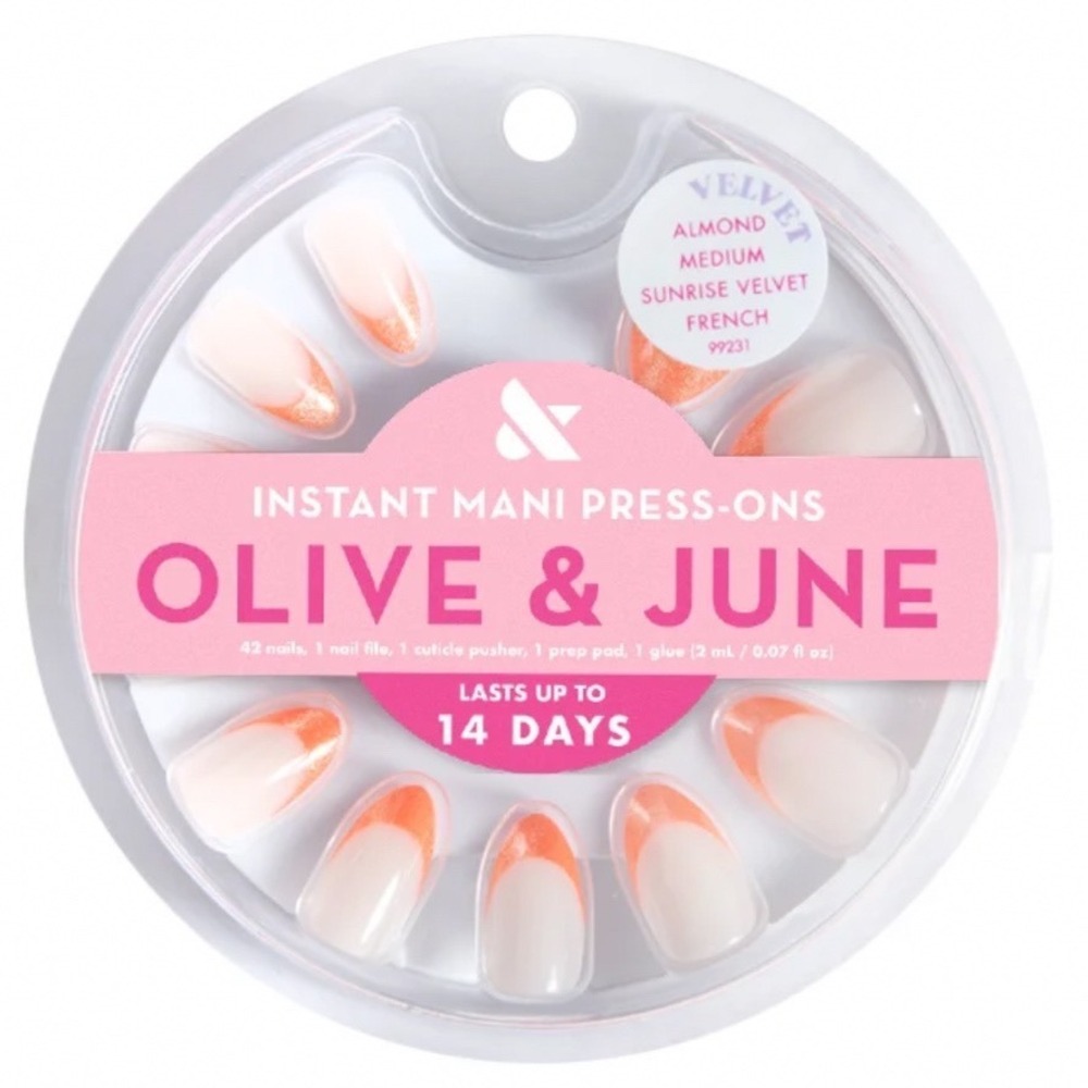 Olive and June Sunrise Velvet French Almond Medium Press-On Nails 42ct